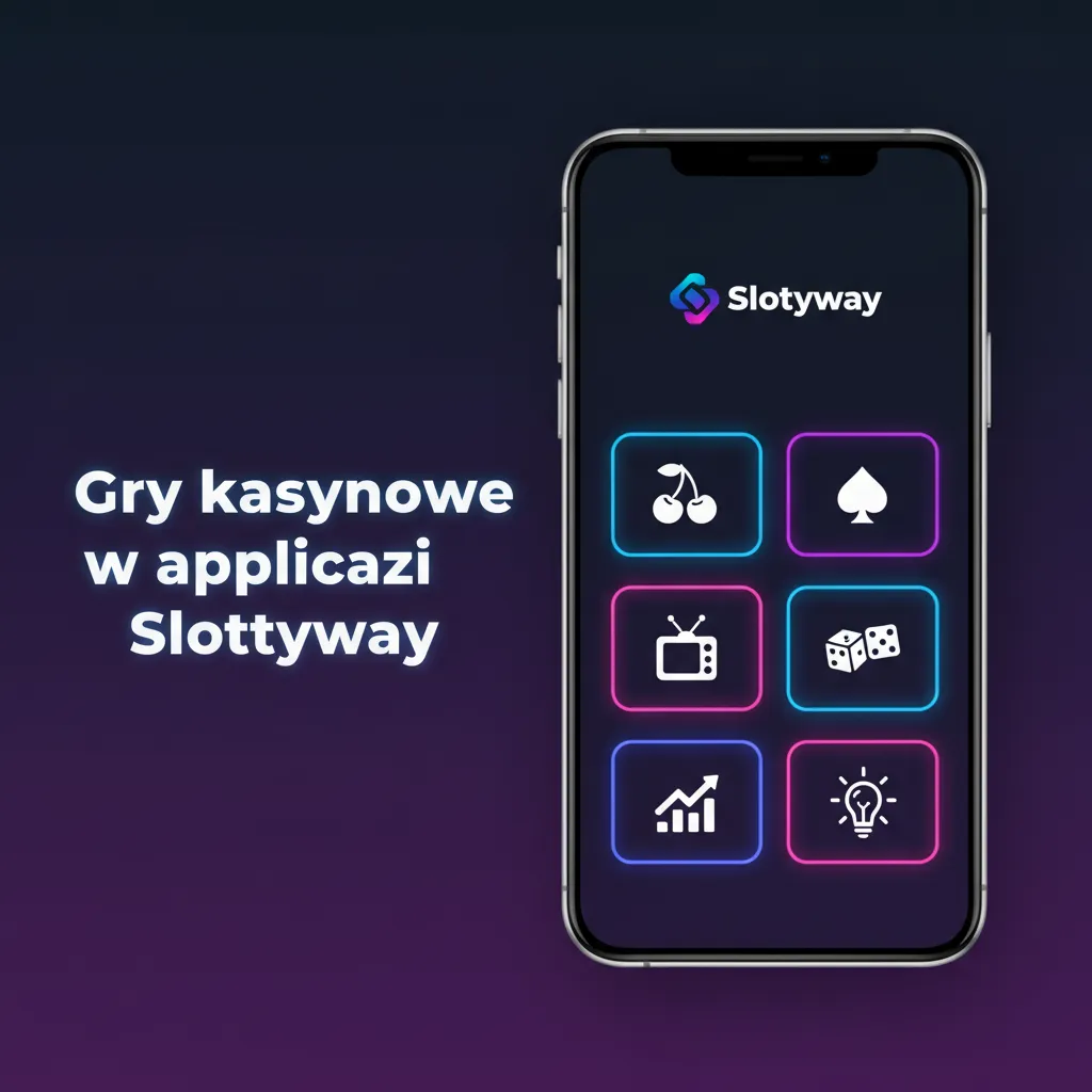 Ekran aplikacji mobilnej Slottyway z popularnymi slotami i stołami (Book of Dead, Sweet Bonanza), wyszukiwarką i filtrami